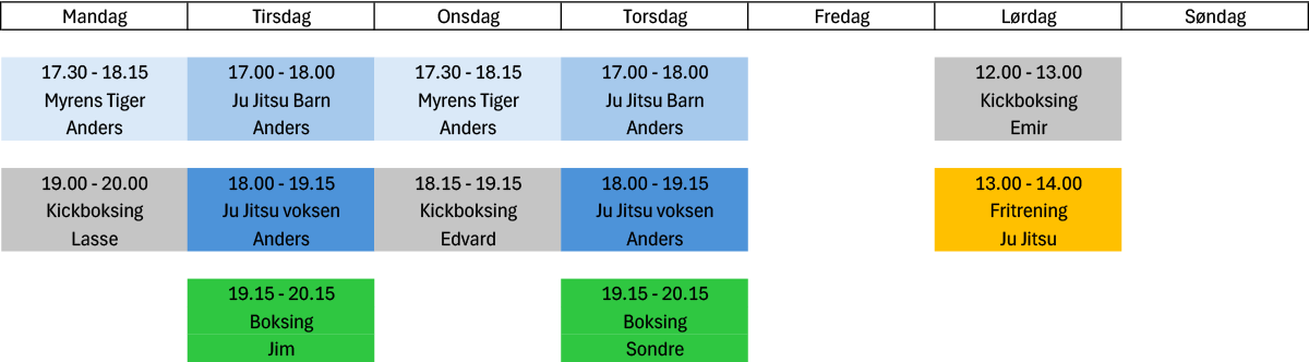 Timeplan kampsport host 2026